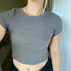 shein ribbed plain grey top